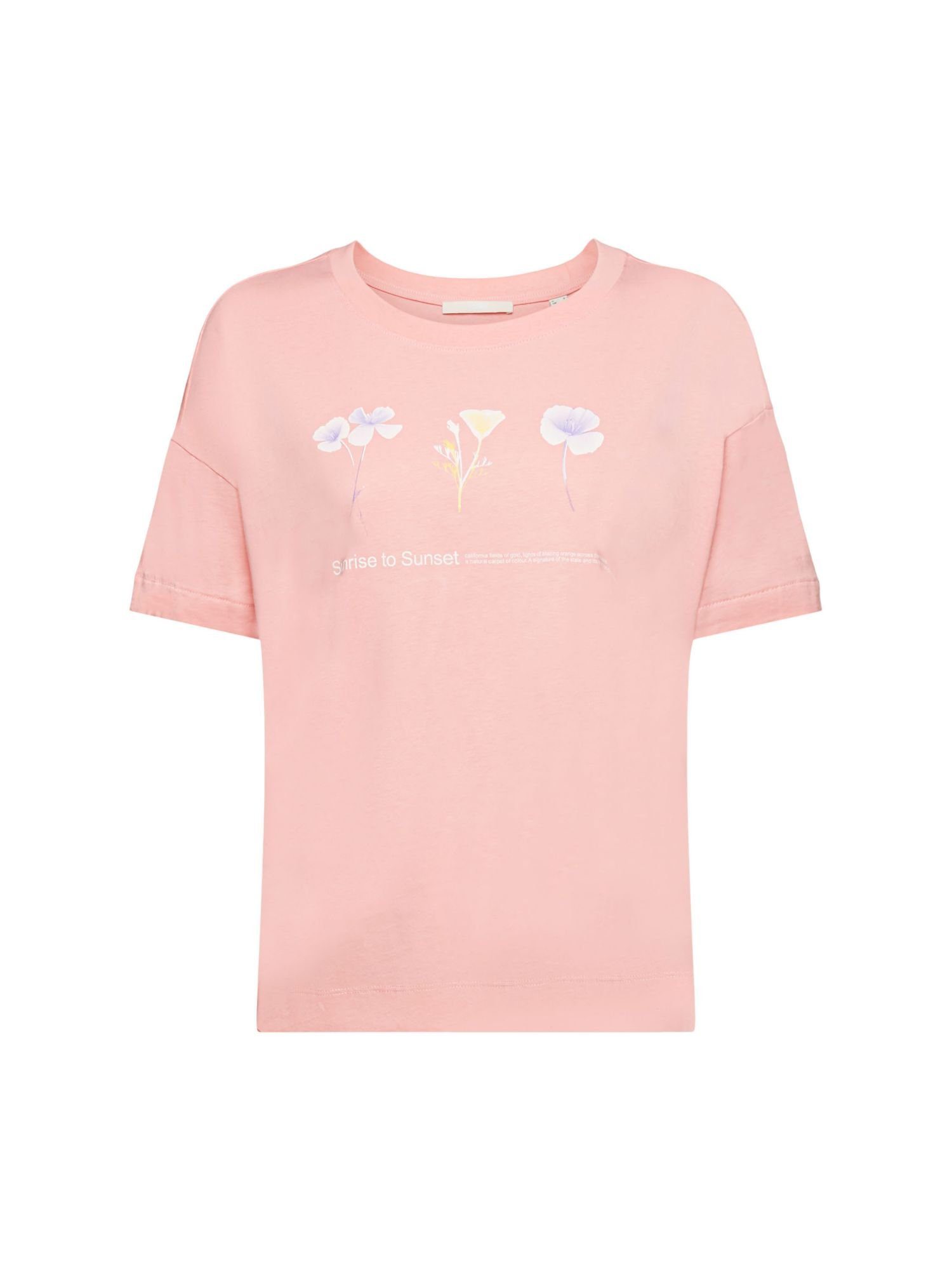 edc by Esprit T-Shirt T-Shirt mit floralem Print auf der Brust (1-tlg) PINK