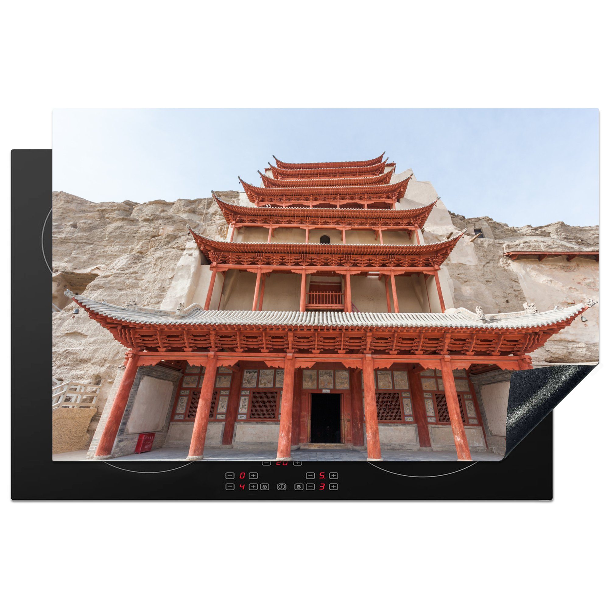 MuchoWow Herdblende-/Abdeckplatte Die prächtige Tempelanlage der Mògāo-Höhlen in China aus der Nähe, Vinyl, (1 tlg), 81x52 cm, Induktionskochfeld Schutz für die küche, Ceranfeldabdeckung