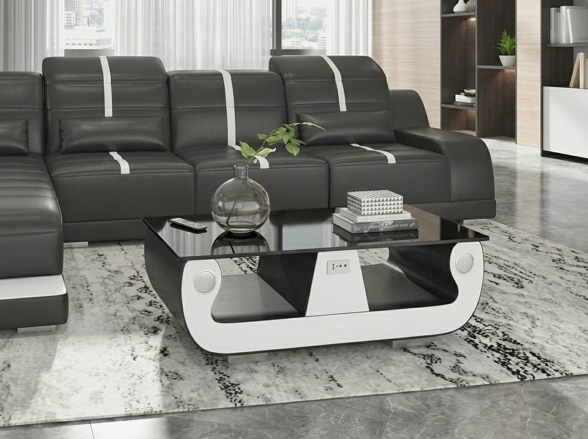 Xlmoebel Stehtisch Eleganter Couchtisch in Schwarz-Weiß Hochglanz für Ihr Wohnzimmer, Made in Europa