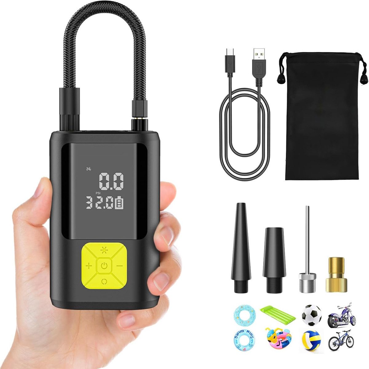 AeroAxis Akku-Luftpumpe Elektrische Luftpumpe, wiederaufladbare Luftpumpe 6000 mAh 150 PSI, mit Digitale LCD-Bildschirm für Auto Fahrrad Motorrad Bälle