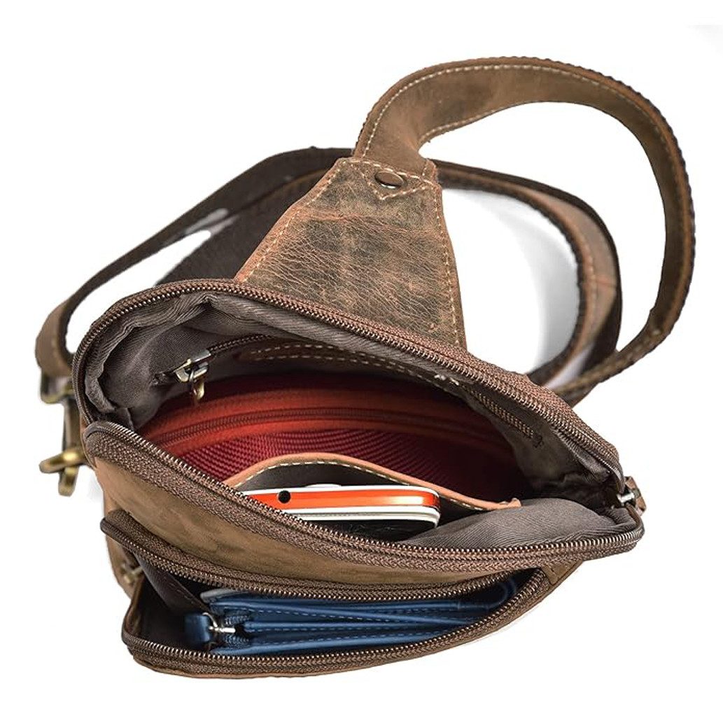 ALMADIH Umhängetasche Leder Herren Brusttasche DARIO Ledertasche – Kompakte Messenger – Bild 4 von 5