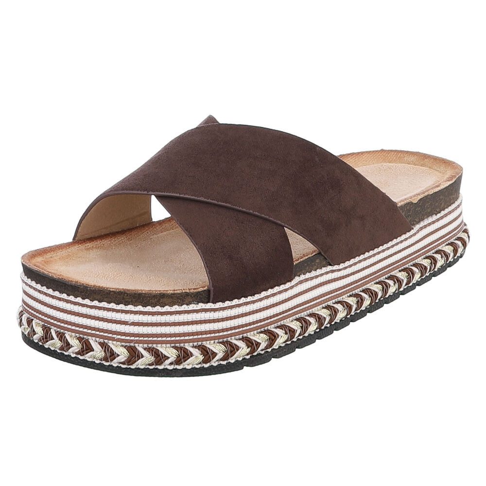 Ital-Design Damen Plateau-Pantolette mit Kreuzbanddesign Plateausandaletten (91895580) Flach Pantoletten in Braun