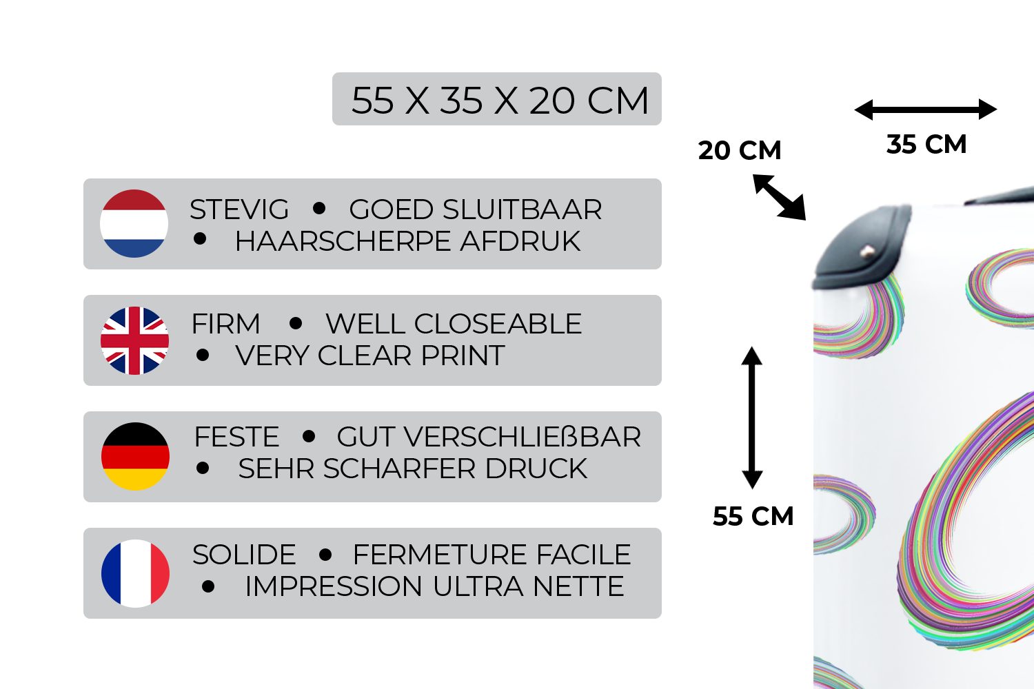 MuchoWow Handgepäckkoffer Ring - 4 für Regenbogen Rollen, - Reisetasche Handgepäck Muster, rollen, Reisekoffer mit Trolley, Ferien