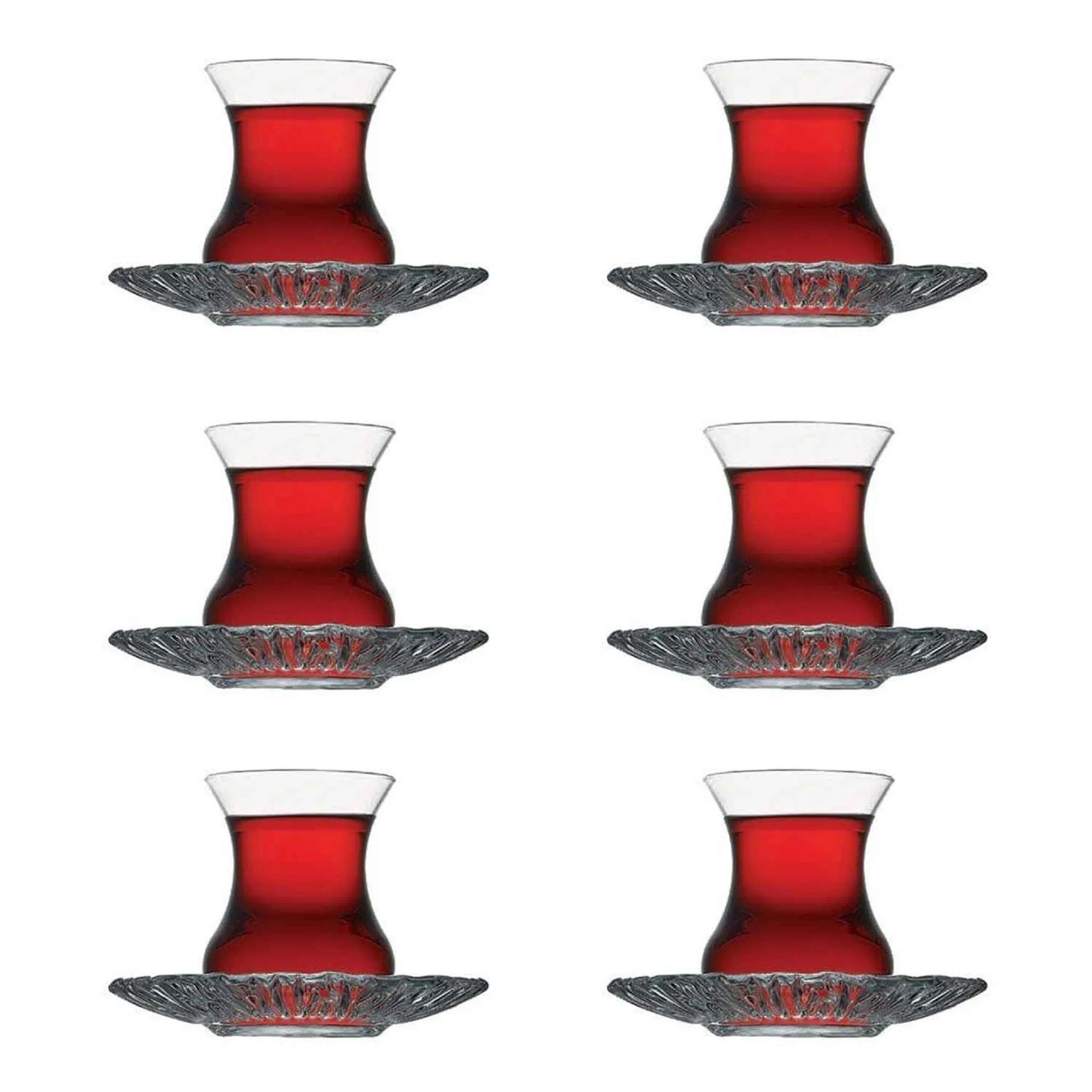 Teeglas 12 Untertassen, mit Set Gläser-Set Spülmaschinengeeignet Aurora, Glas, Teilig Pasabahce