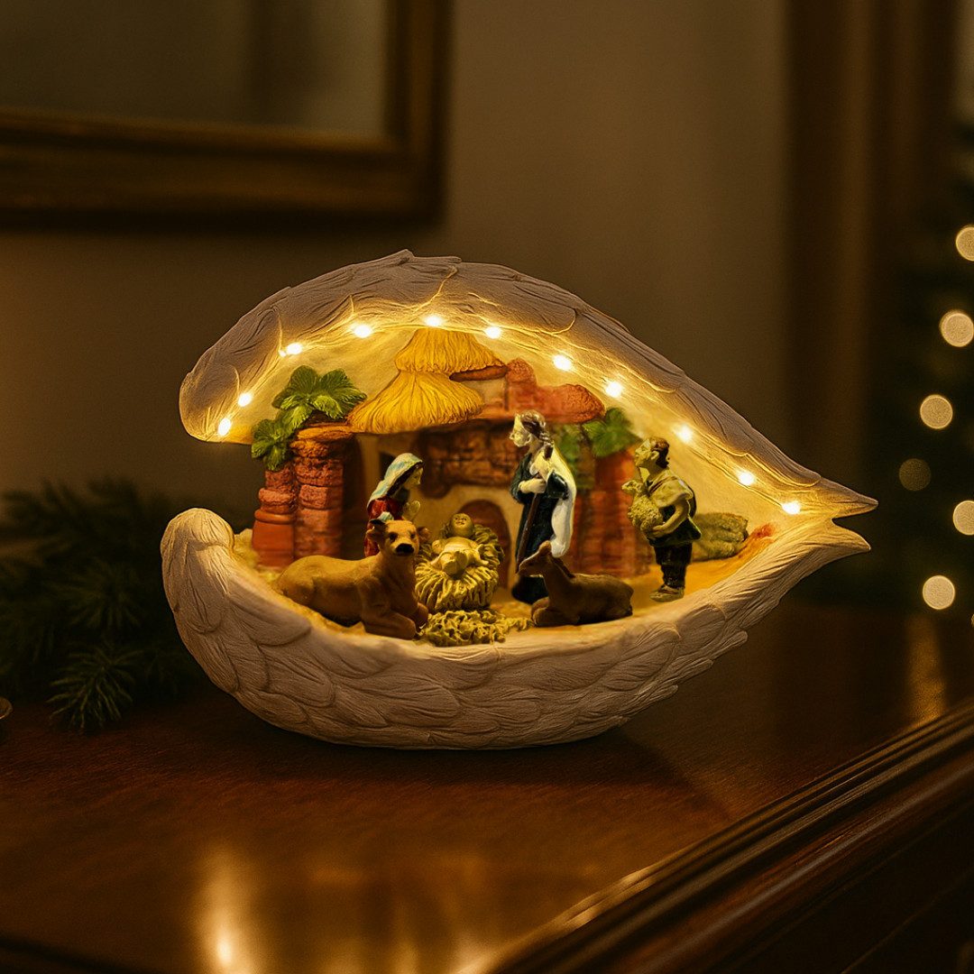 abc HOME Weihnachtsfigur Dekofigur Krippenszene, Engelsflügel, LEDs, batter günstig online kaufen
