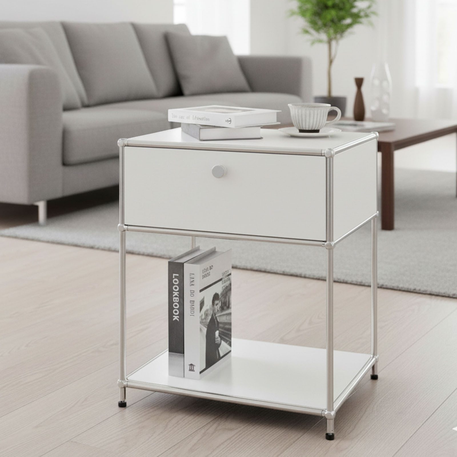Floordirekt Beistelltisch Concept Epure MK-139, B50 × T40 × H65 cm, verschließbare Schublade (modular, kratzfeste Pulverbeschichtung), Beistellregal mit verchro – Bild 2 von 5