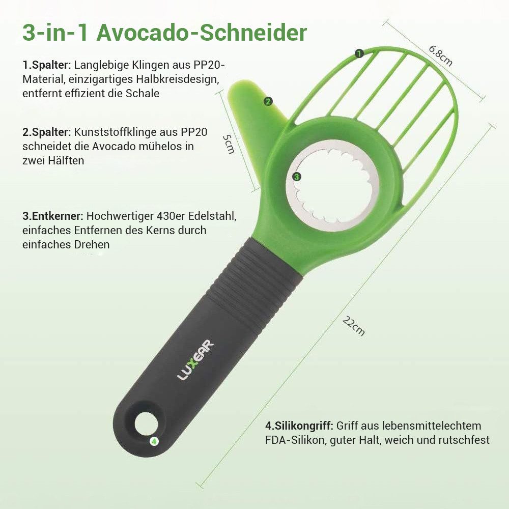 Elegear Obstschneider 3-in-1 Avocadoschneider mit weichem Griff Grün, multifunktionaler, (1-tlg), rutschfeste Griffe, Geeignet für Kiwi und Avocado, Tragbar – Bild 2 von 5