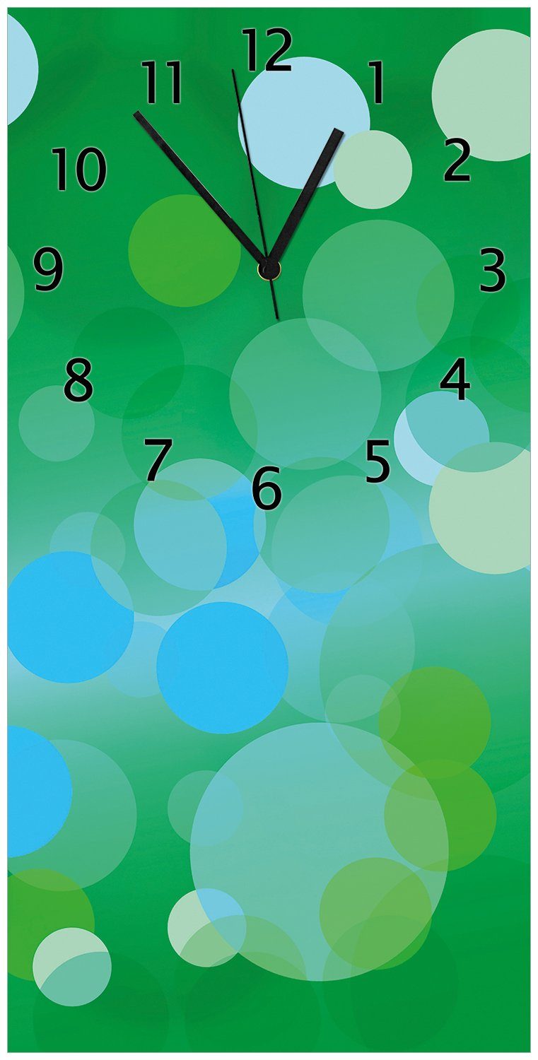 Wallario Wanduhr Grüne und blaue Kreise - harmonisches Muster (Uhr aus Acryl)