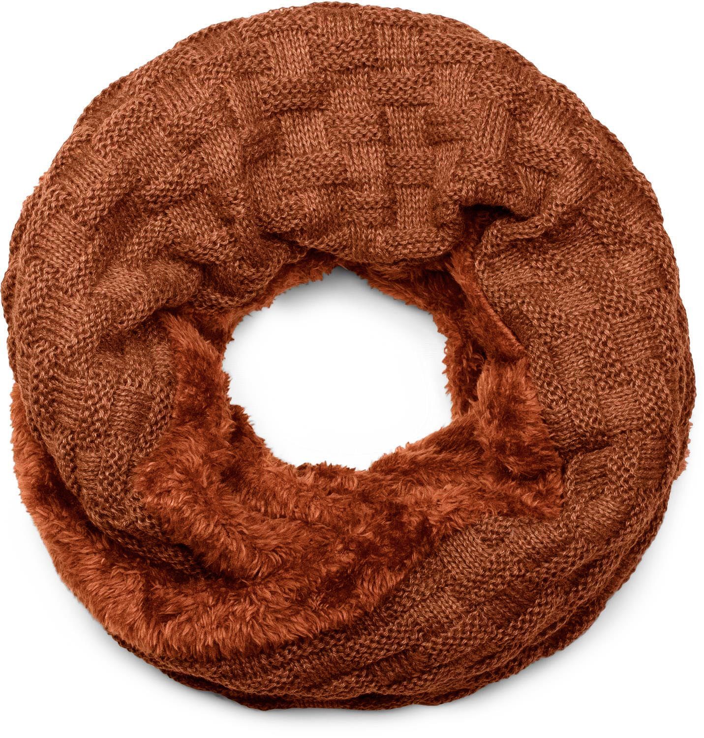 styleBREAKER Strickschal, (1-St), Feinstrick Loop mit Flecht Muster und Teddyfleece Cognac