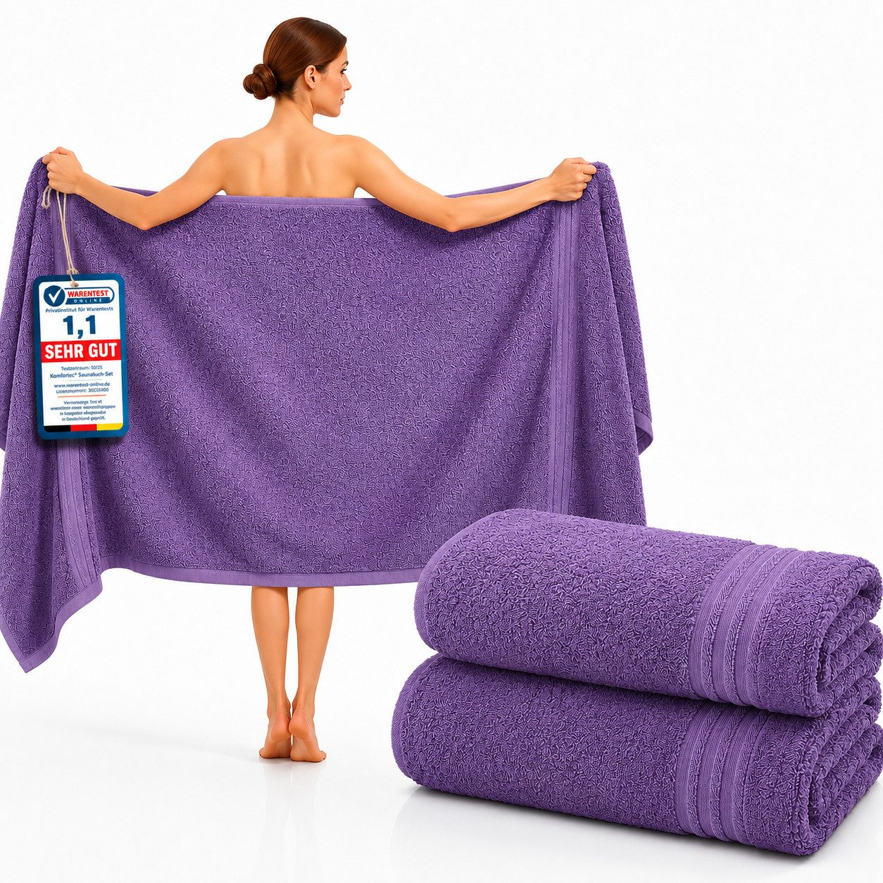 Komfortec Saunatuch 2er Set extra Große - Premium Badetuch - 80x200 XXL, Frottee