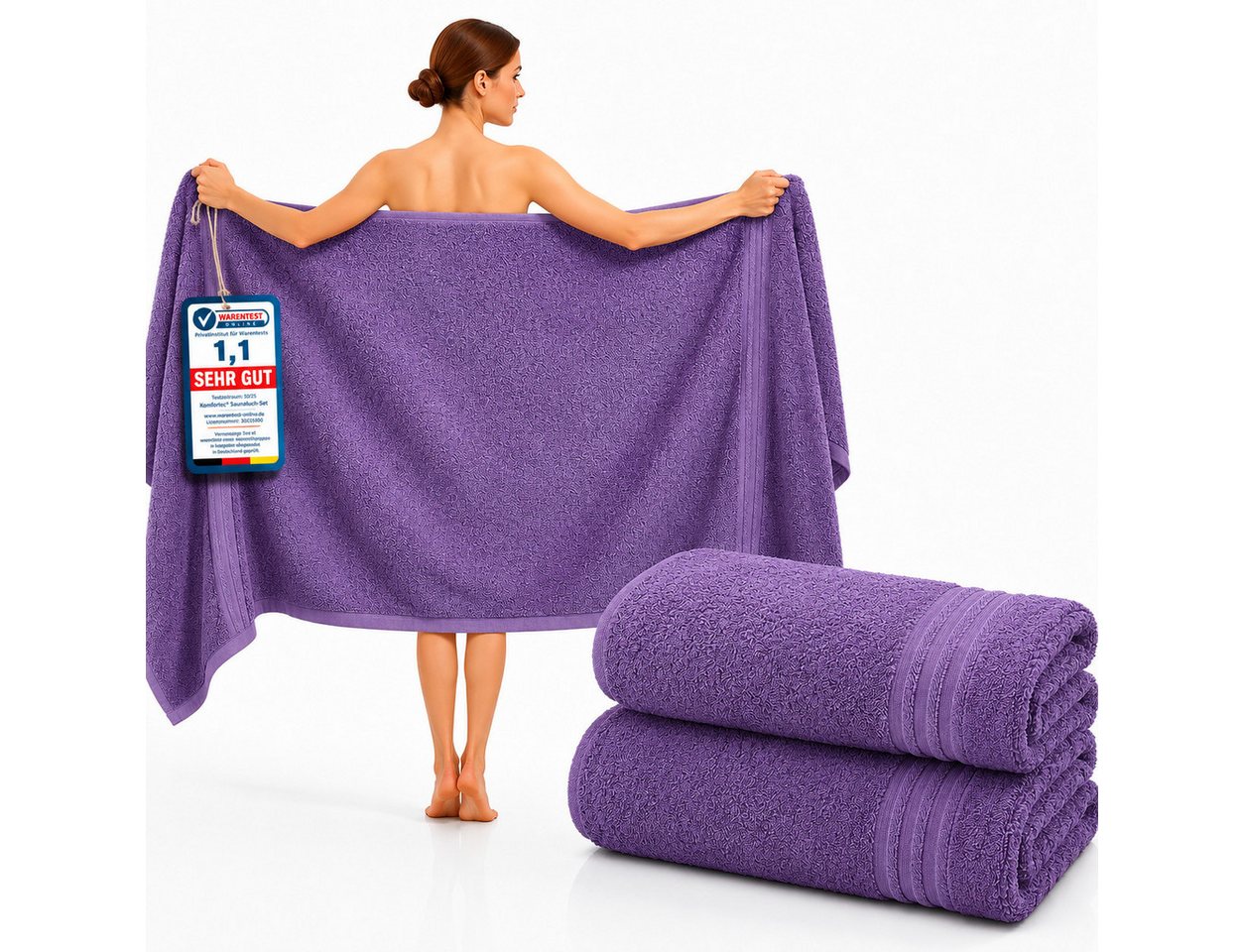 Komfortec Saunatuch 2er Set extra Große - Premium Badetuch - 80x200 XXL, Frottee (2-St), extra Große, 100% Baumwolle, Weich, Schnelltrocknend