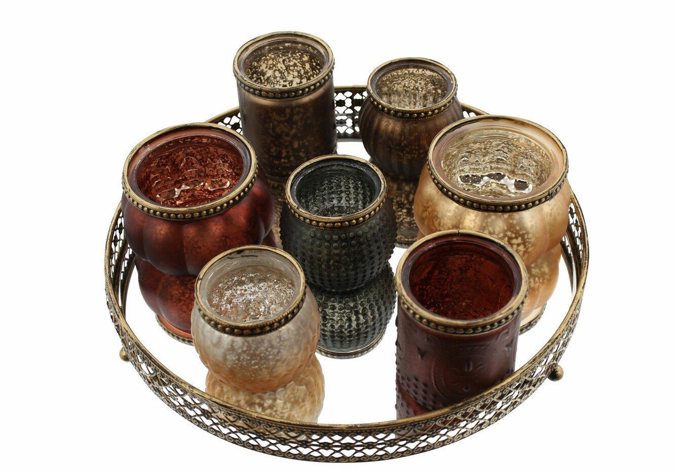 Home-trends24.de Teelichthalter mit Tablett Deko Set Ornament Tablett Windl günstig online kaufen