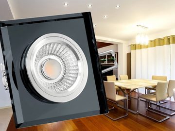 SSC-LUXon LED Einbaustrahler Flacher Design Einbaustrahler aus Glas quadratisch schwarz spiegelnd, Warmweiß
