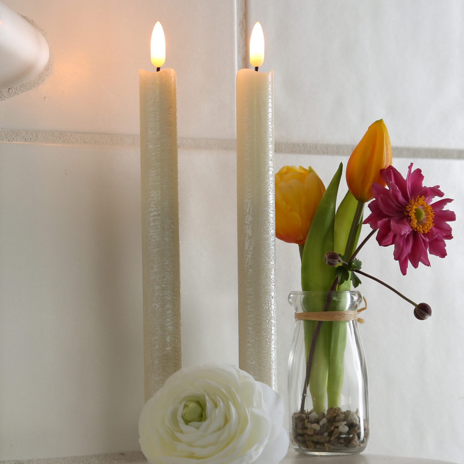 MARELIDA LED-Kerze LED Stabkerzen Tafelkerzen Dinner Spitzkerzen rustikal 25cm creme 2St, LED Classic, warmweiß (2100K bis 3000K)