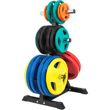 GORILLA SPORTS Hantelscheibenständer 7 Stangen, mit 50 mm Scheibenaufnahme, 350 kg Belastbar, Schwarz/Weiß