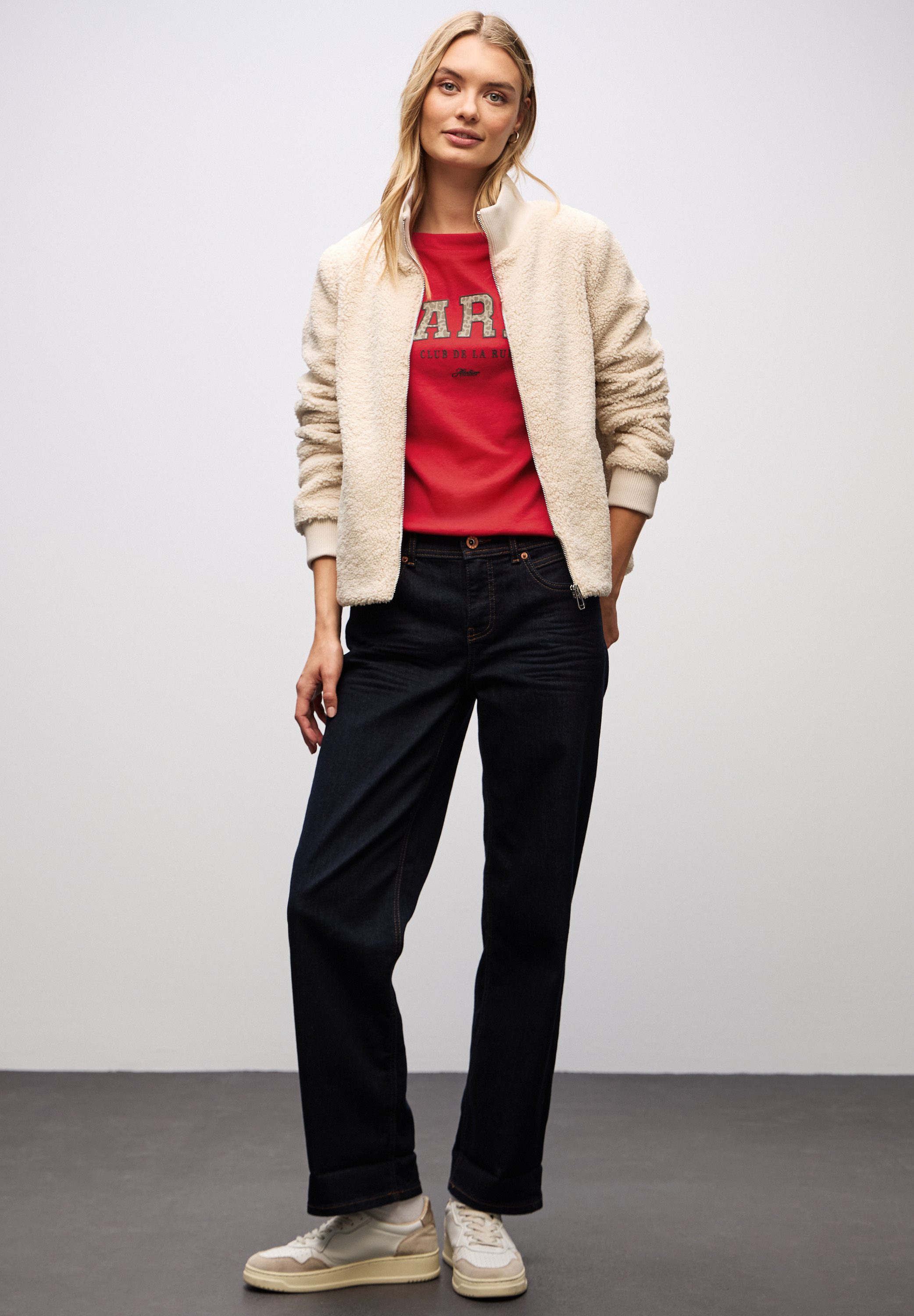 STREET ONE Langarmshirt mit Print, Wording Print im Leo-Look