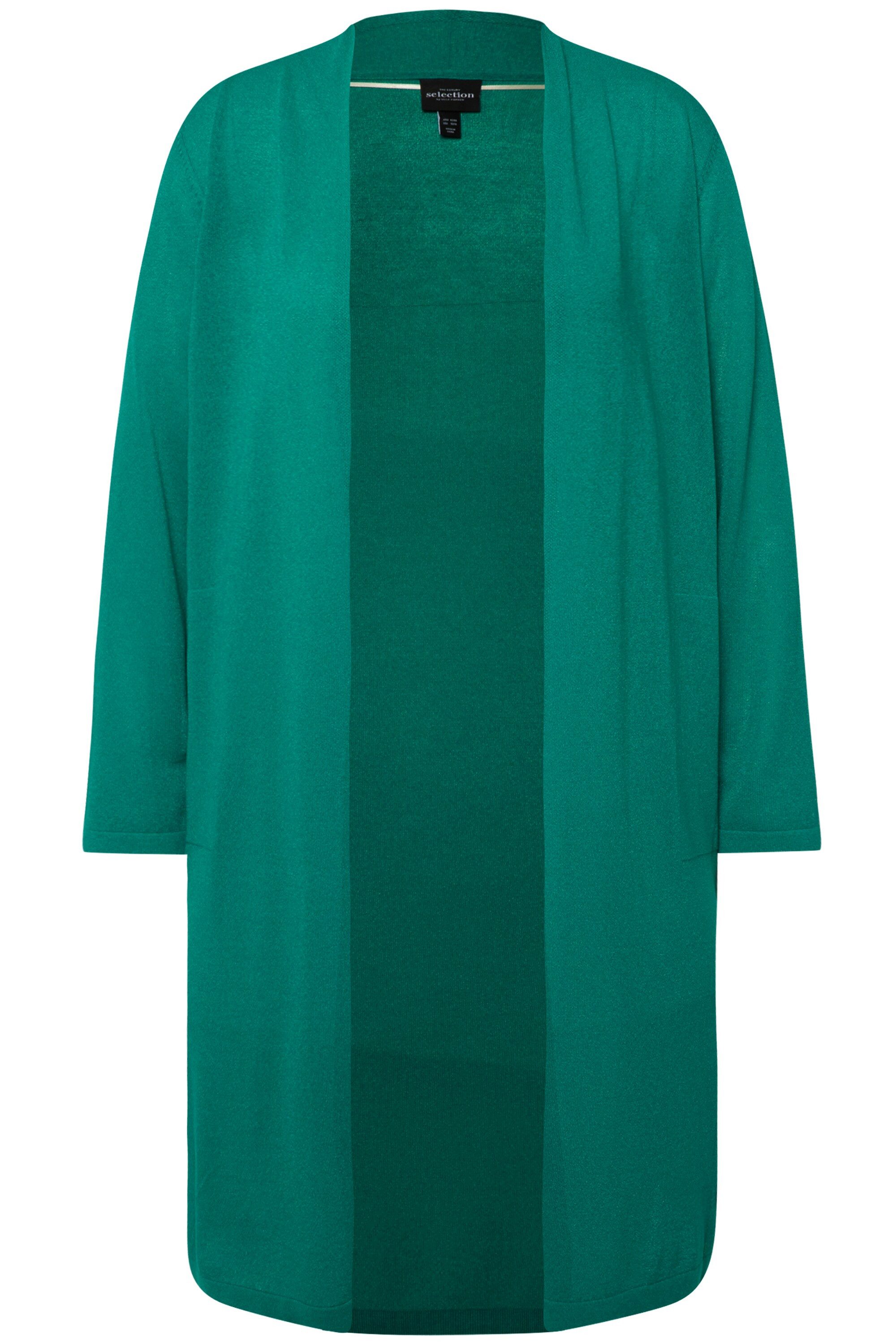 Ulla Popken Langjacke Long-Strickjacke Glitzer Stehkragen V-Ausschnitt günstig online kaufen