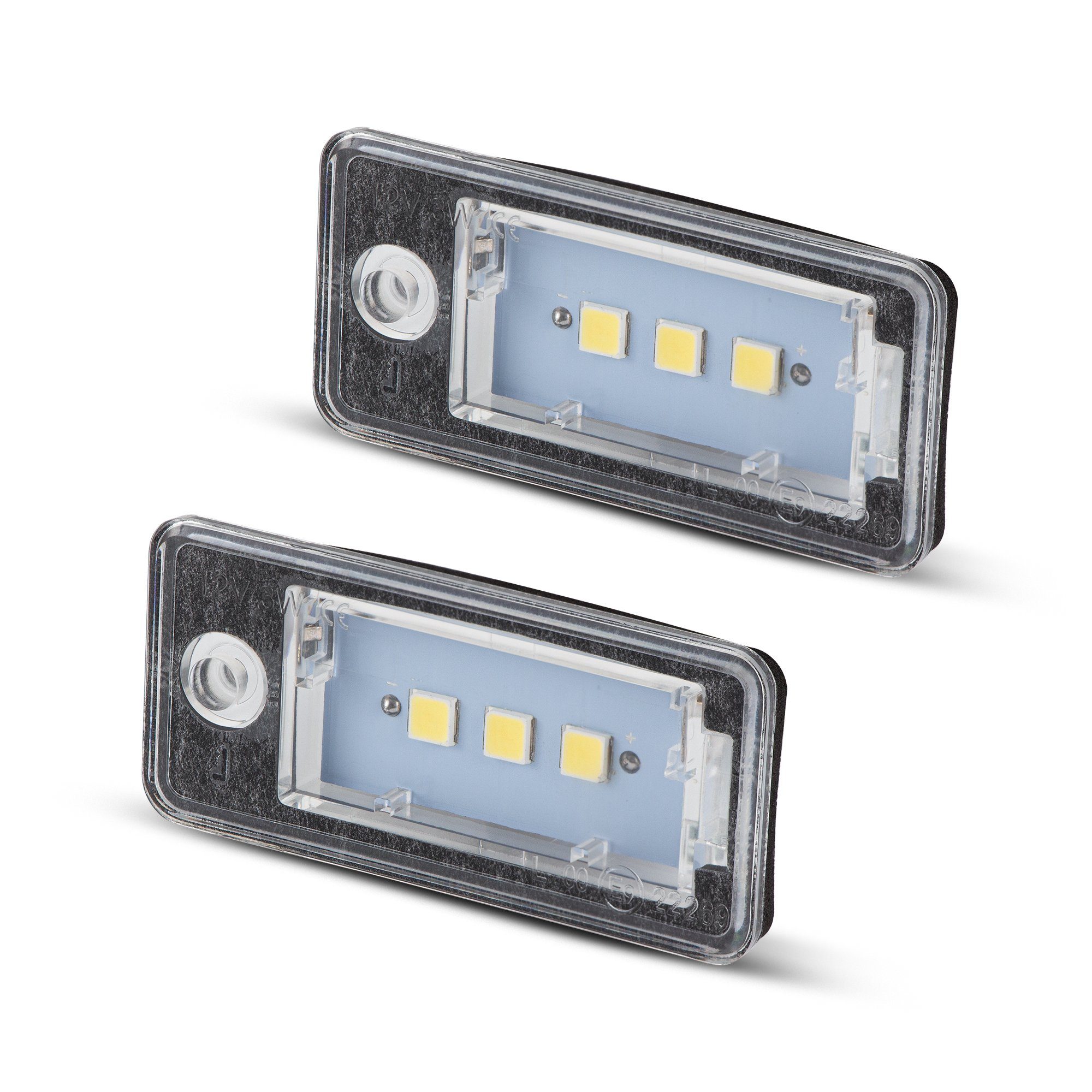 LLCTOOLS KFZ-Ersatzleuchte LED Kennzeichenbeleuchtung Auto, E-geprüft mit geringem Verbrauch, Plug and Play, 2 St., 18 SMD, kaltweiß, 6000K, für Audi A3 8P A4 B6 B7 A5 A6 4F Q7 SET