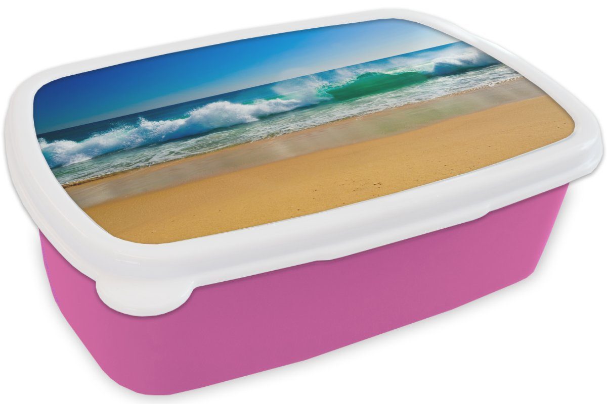 Brotbox Kunststoff Brotdose rosa Golf Strand, Erwachsene, Mädchen, Lunchbox - Kinder, - für Snackbox, MuchoWow Meer (2-tlg), Kunststoff,