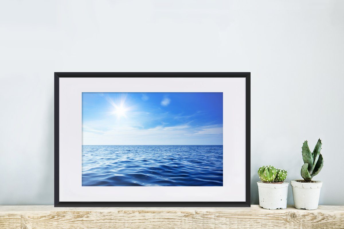 MuchoWow Poster Meer - Sonne Himmel, (1 St), - Kunstdruck, Schwarzem Rahmen, Poster, Bilderrahmen Gerahmtes mit
