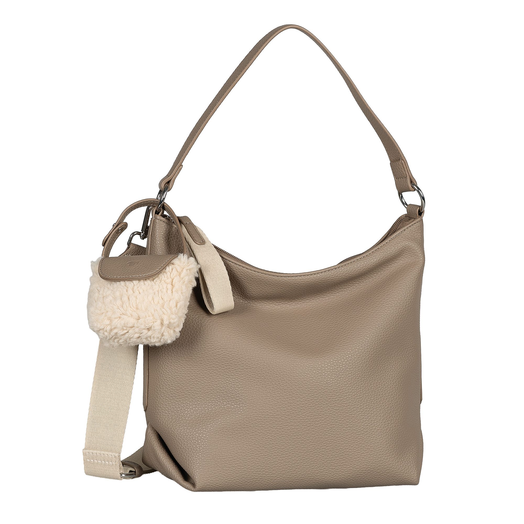 TOM TAILOR Hobo Fania (Set, Süßer Fellanhänger), Damen Schultertasche, mit Fellimitat-Anhänger