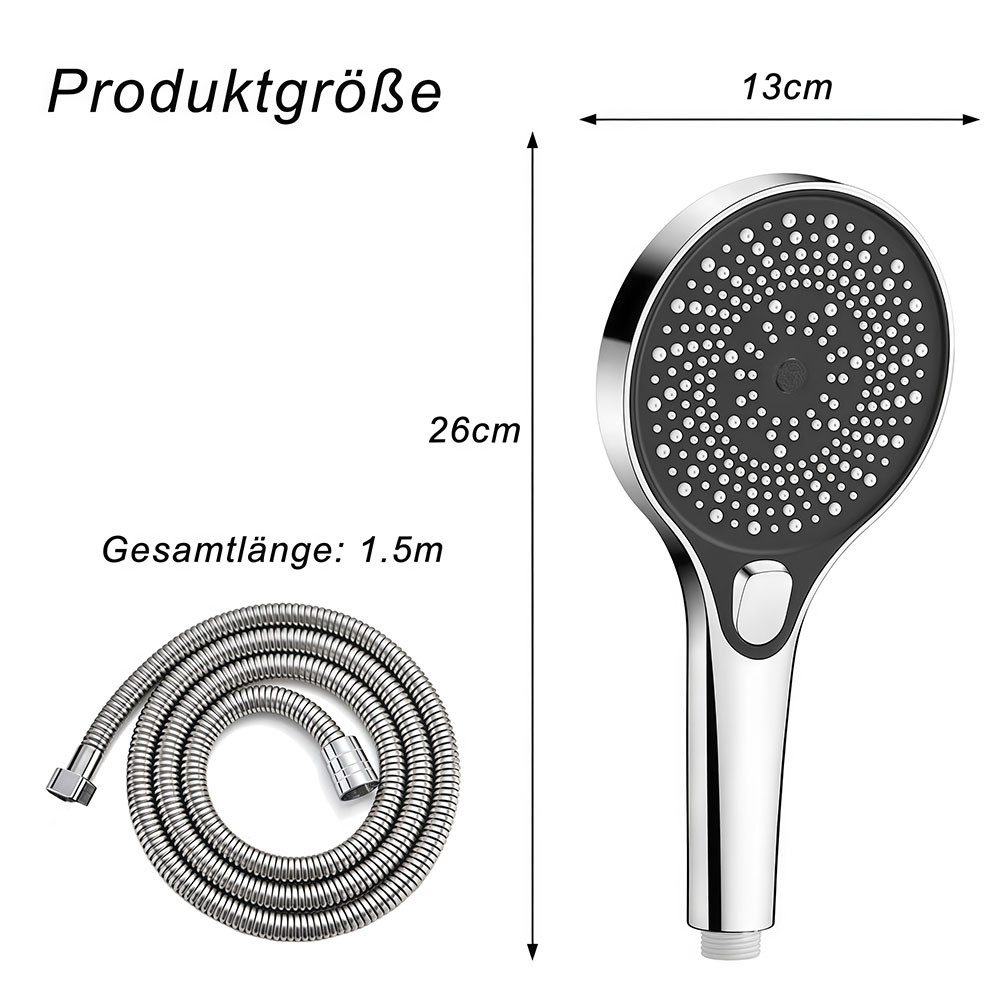 AFKSMILE Handbrause Hochdruck-Duschkopf mit 1.5 m langem Schlauch, 3 Düsentypen, Wassersparende Handbrause, 13 cm Duschbrause mit Antikalk-Funktion