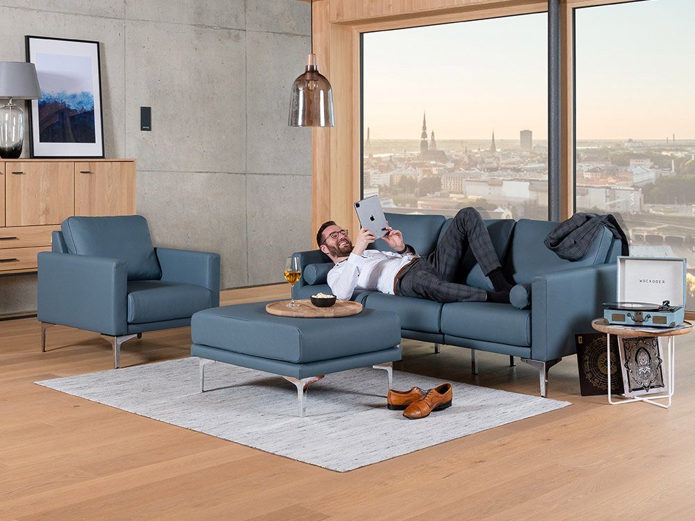 Wellenfederung, KAUTSCH.com L-Form, 5-Sitzer modular Leder, Kaltschaum, moosgrün hochwertiger Europe Ecksofa LOTTA, zerlegbares erweiterbar, made in System, Ecksofa