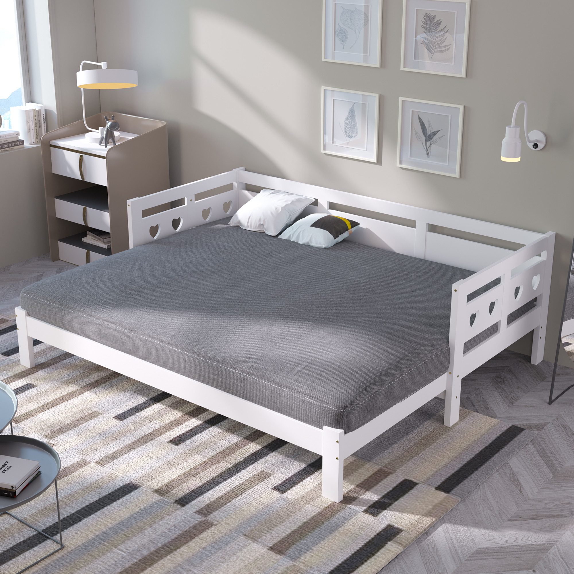 Daybett Tagesbett aus massivem Kiefernholz Mit Ausziehbett und Rollbettgestell
