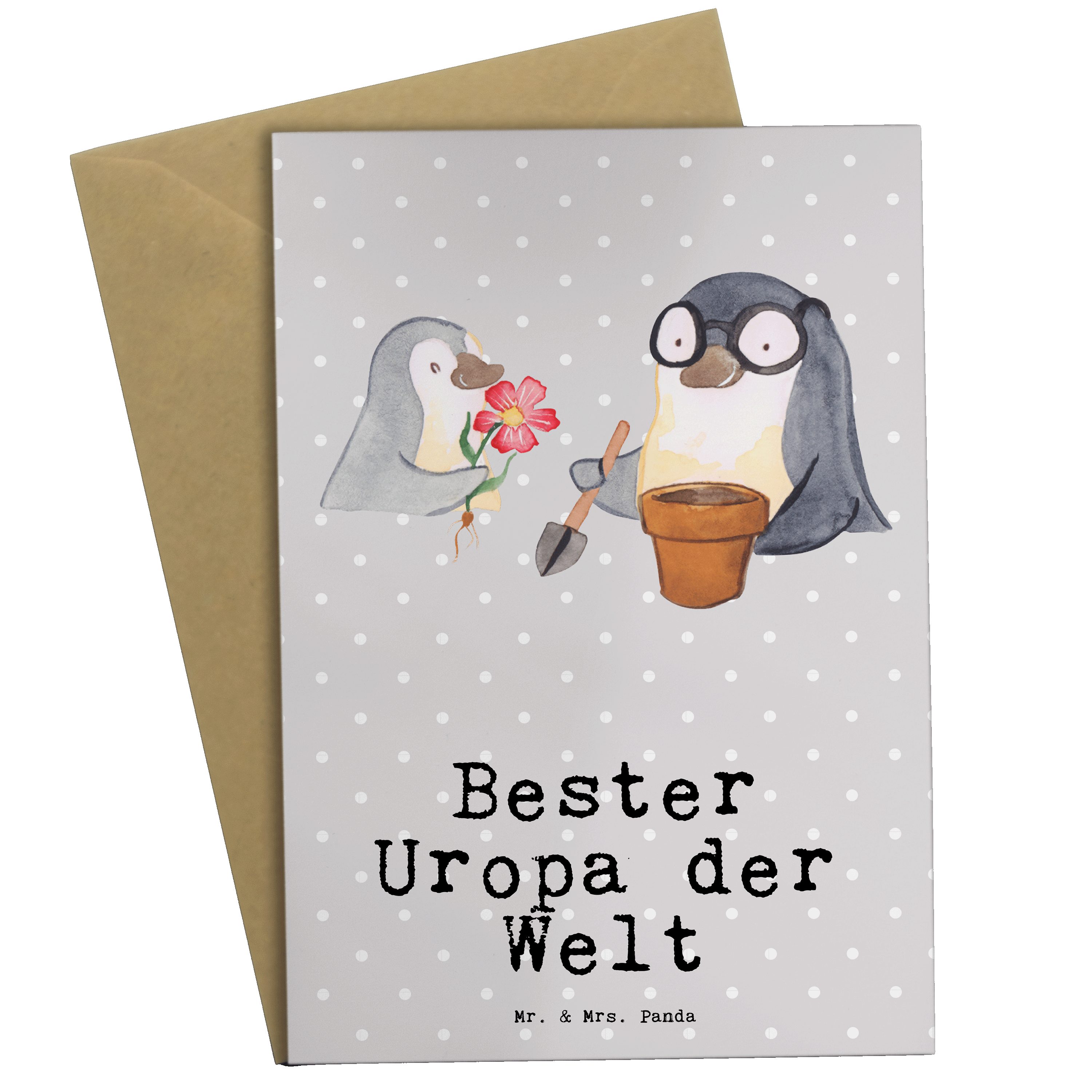 Mr. & Mrs. Panda Grußkarte Pinguin Bester Uropa der Welt - Grau Pastell - Geschenk, Geburtstag