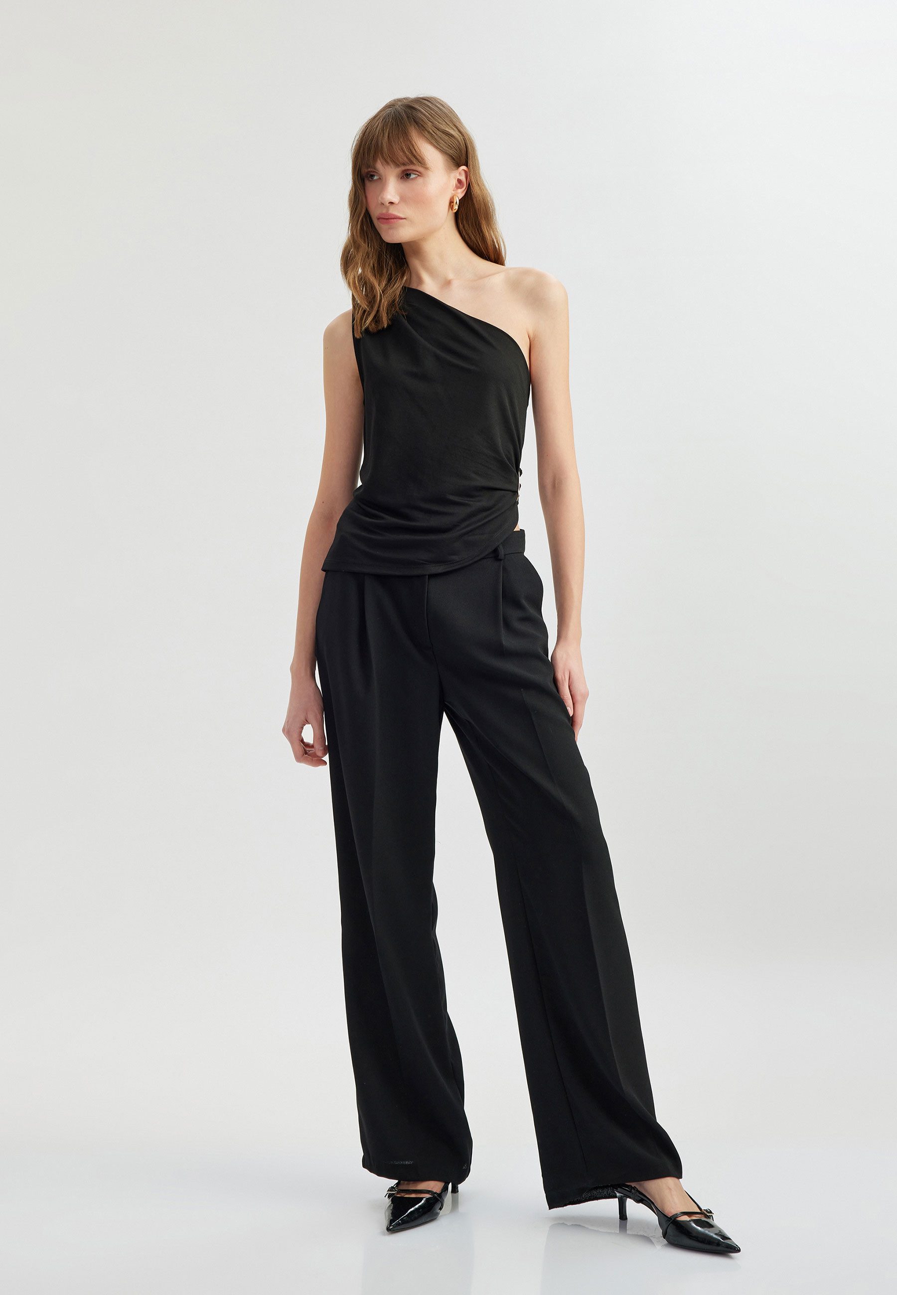 Koton Kurzarmbluse Ärmellos Eine Schulter Kurzarmbluse