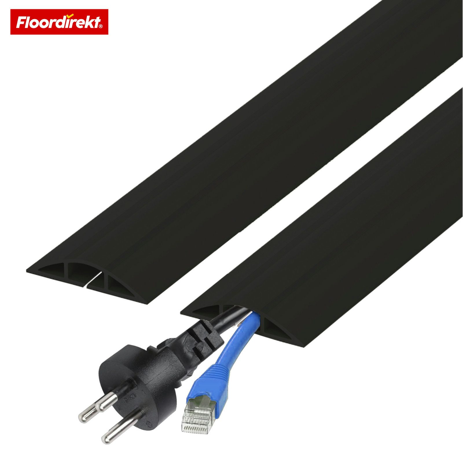 Floordirekt Kabelkanal Boden Cable Guard rutschfester Stolperschutz Kabelschutz zuschneidbar (1,8 m, 4,5 m, 9 m, 30 m, 2 Kabel bis 8 mm Ø (Kammer: 18 × 8 mm), R – Bild 2 von 5