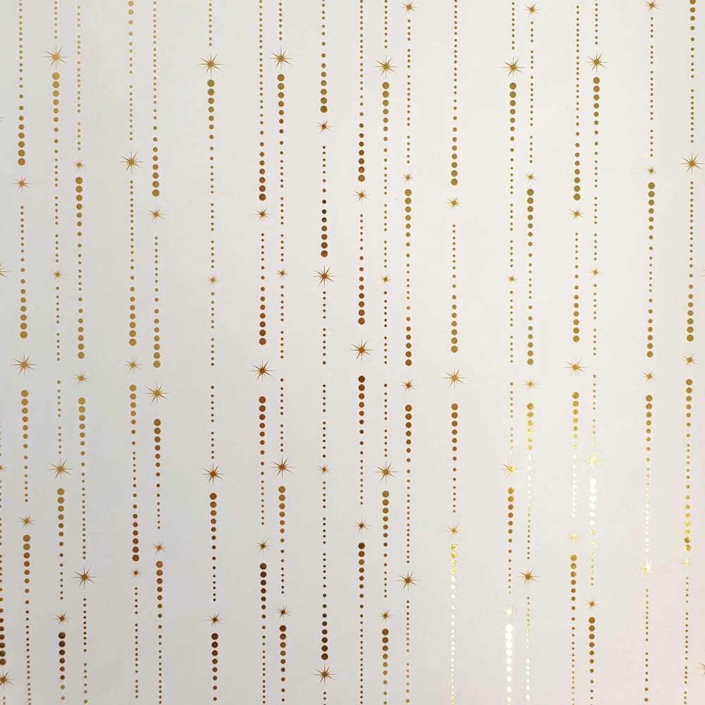 Star Geschenkpapier, Geschenkpapier Sternschnuppen 70cm x 2m Rolle weiß / gold metallic