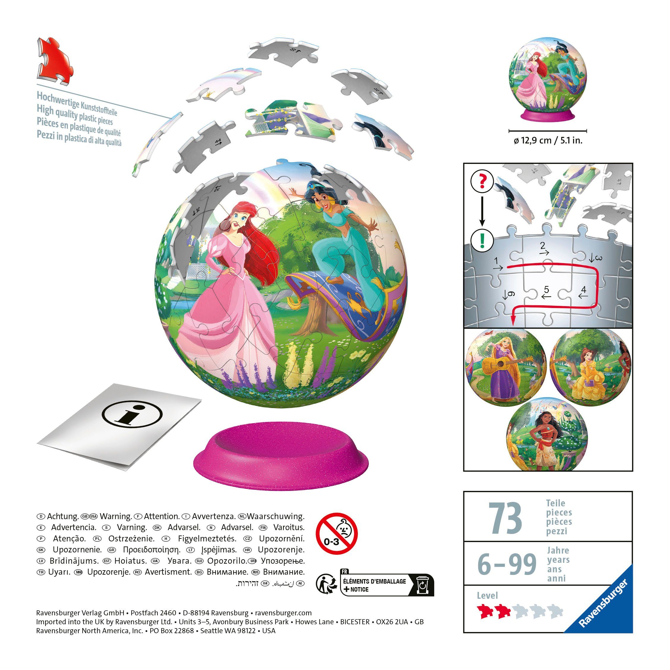 Ravensburger Puzzle Puzzle-Ball Disney Princess, 72 Puzzleteile, Made in Europe