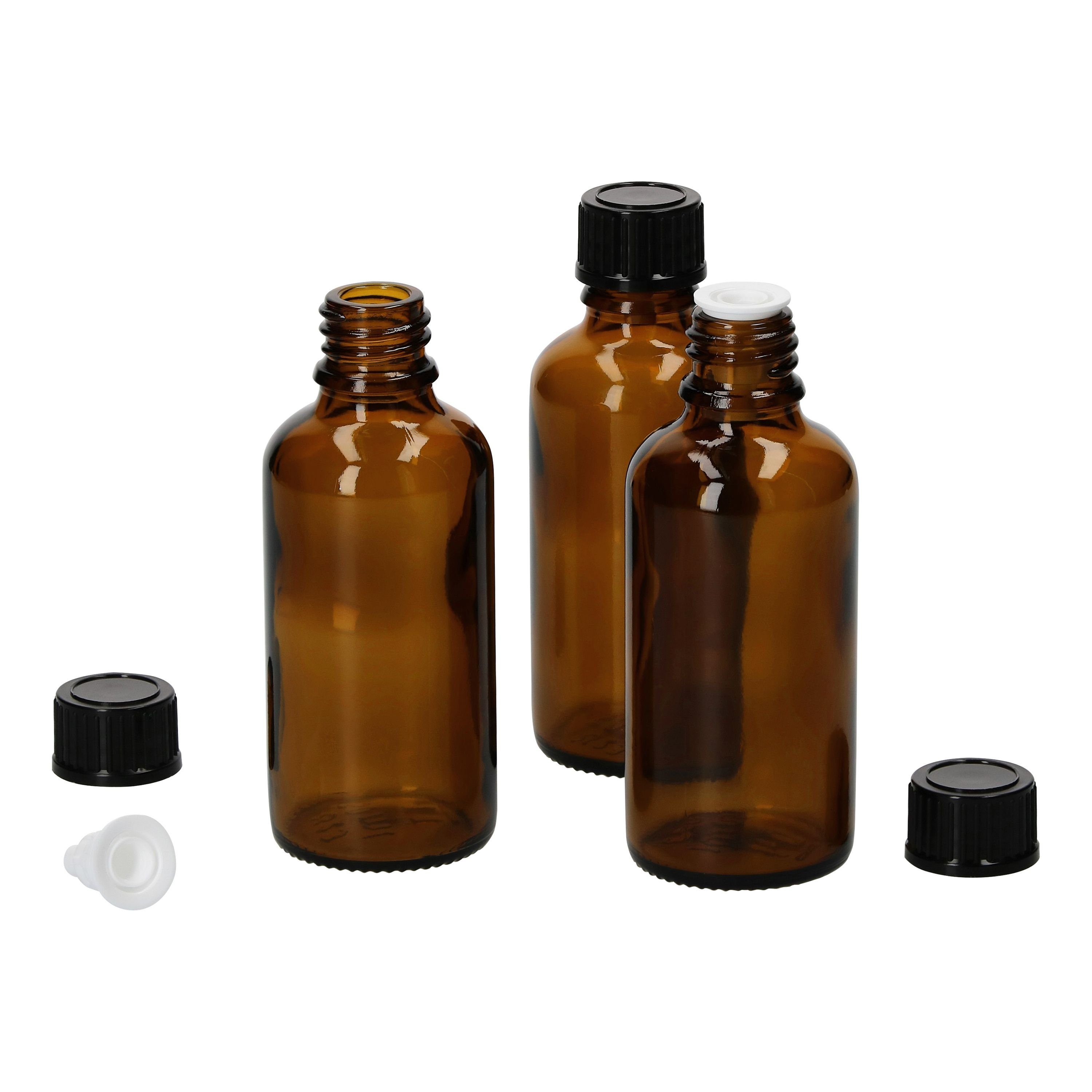 Vorratsglas 3er Set Apothekerflaschen Glasflasche braun 50ml mit Tropf-Deckel