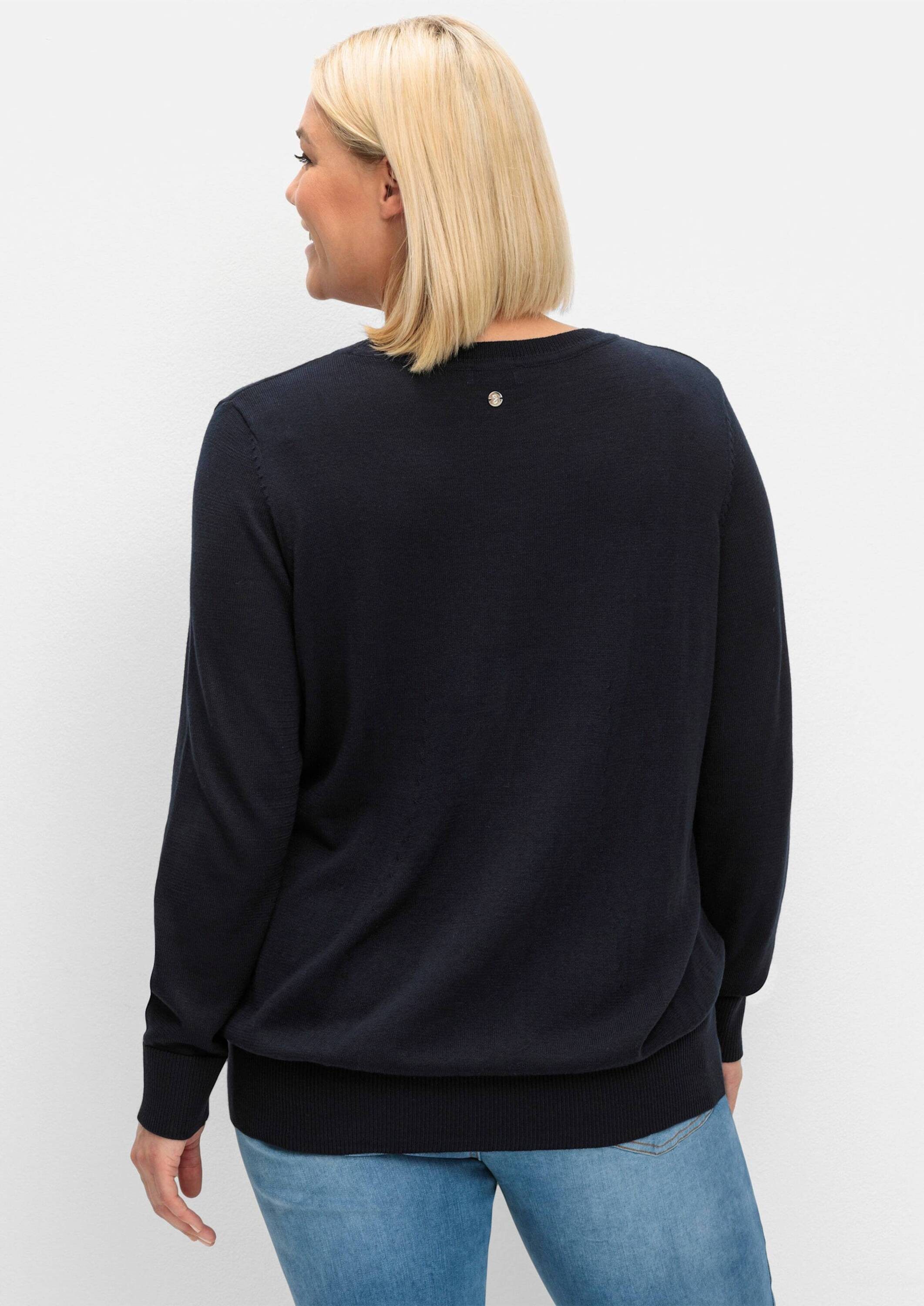Sheego Strickpullover Rundhalspullover Langarm aus leichtem Strick, mit Rip günstig online kaufen