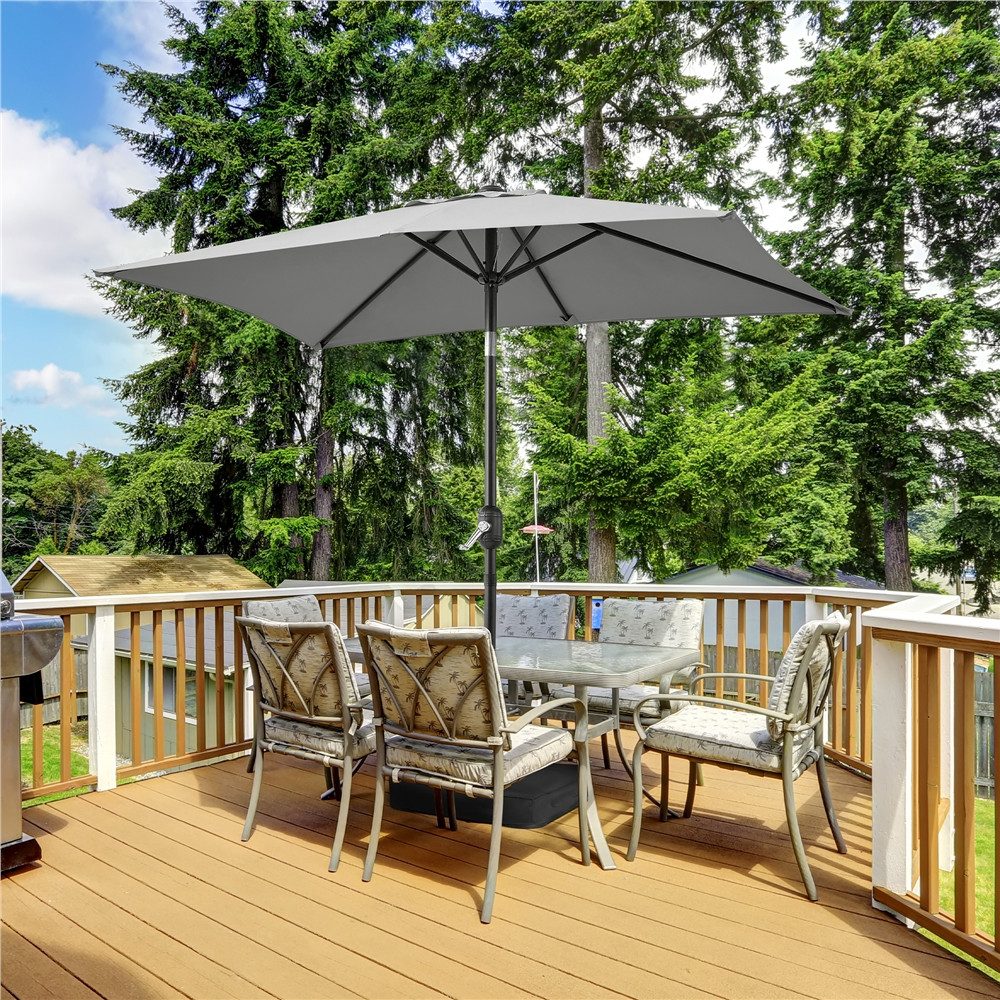 Yaheetech Sonnenschirm Rechteckiger Terrassenschirm mit Kurbel & 6 Metallstreben, LxB: 196,5x147 cm, Gartenschirm 196,5 cm L × 147 cm B × 227 cm H