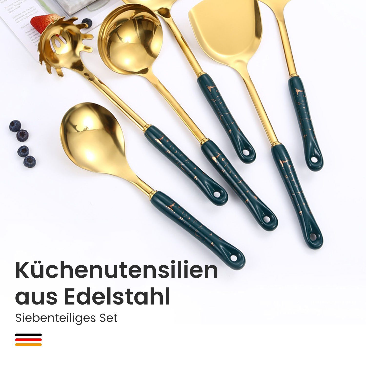 Edelstahl Grün MAGICSHE 7er (7-tlg), Keramik mit Küchenutensilien Edelstahlgriff Set Non-Stick Set Kochbesteck-Set