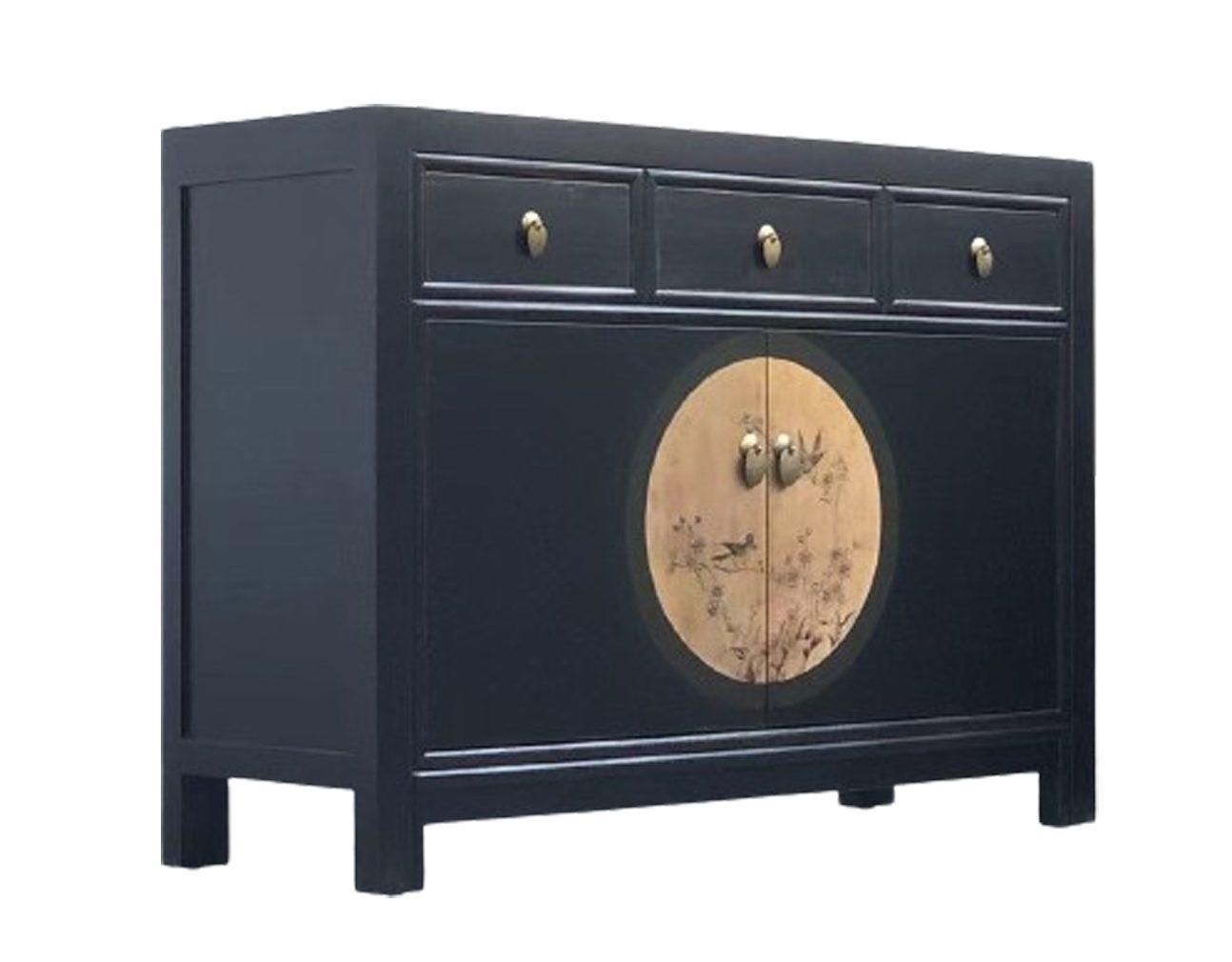 OPIUM OUTLET Kommode Asia Schrank Sideboard orientalisch chinesisch (komplett montiert), Vintage-Stil, asiatisch, schwarz-beige