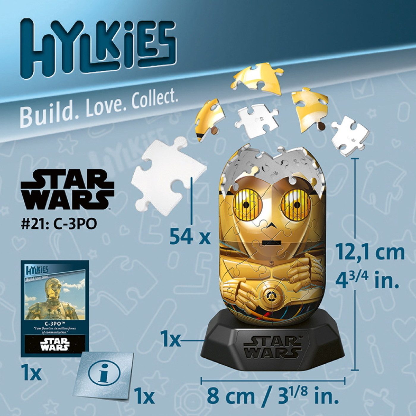 Ravensburger Puzzle 54 Teile 3D Puzzle Hylkies Star Wars C3PO Sammelfigur 12008008, Puzzleteile