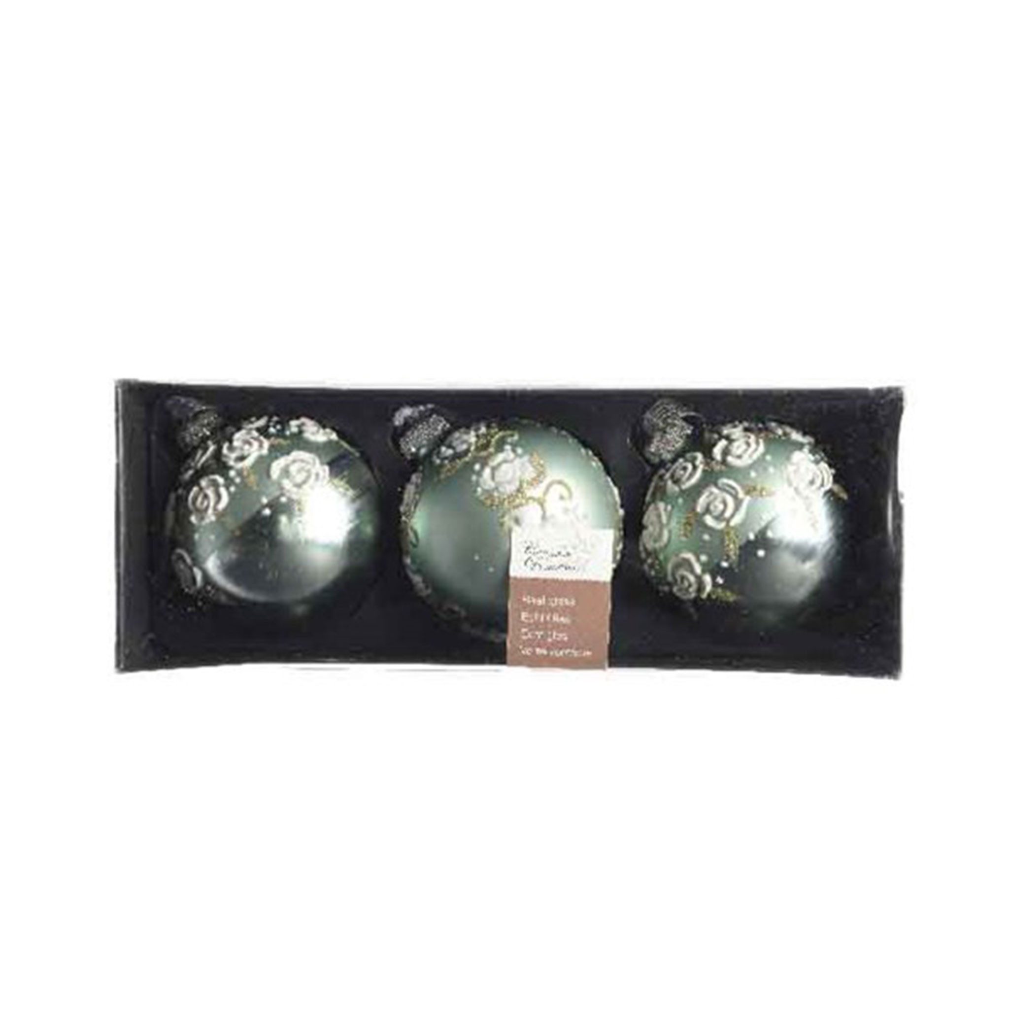 Kaemingk Weihnachtsbaumkugel, Weihnachtskugeln Mix Rosen Glas 8cm mint, 3er Set
