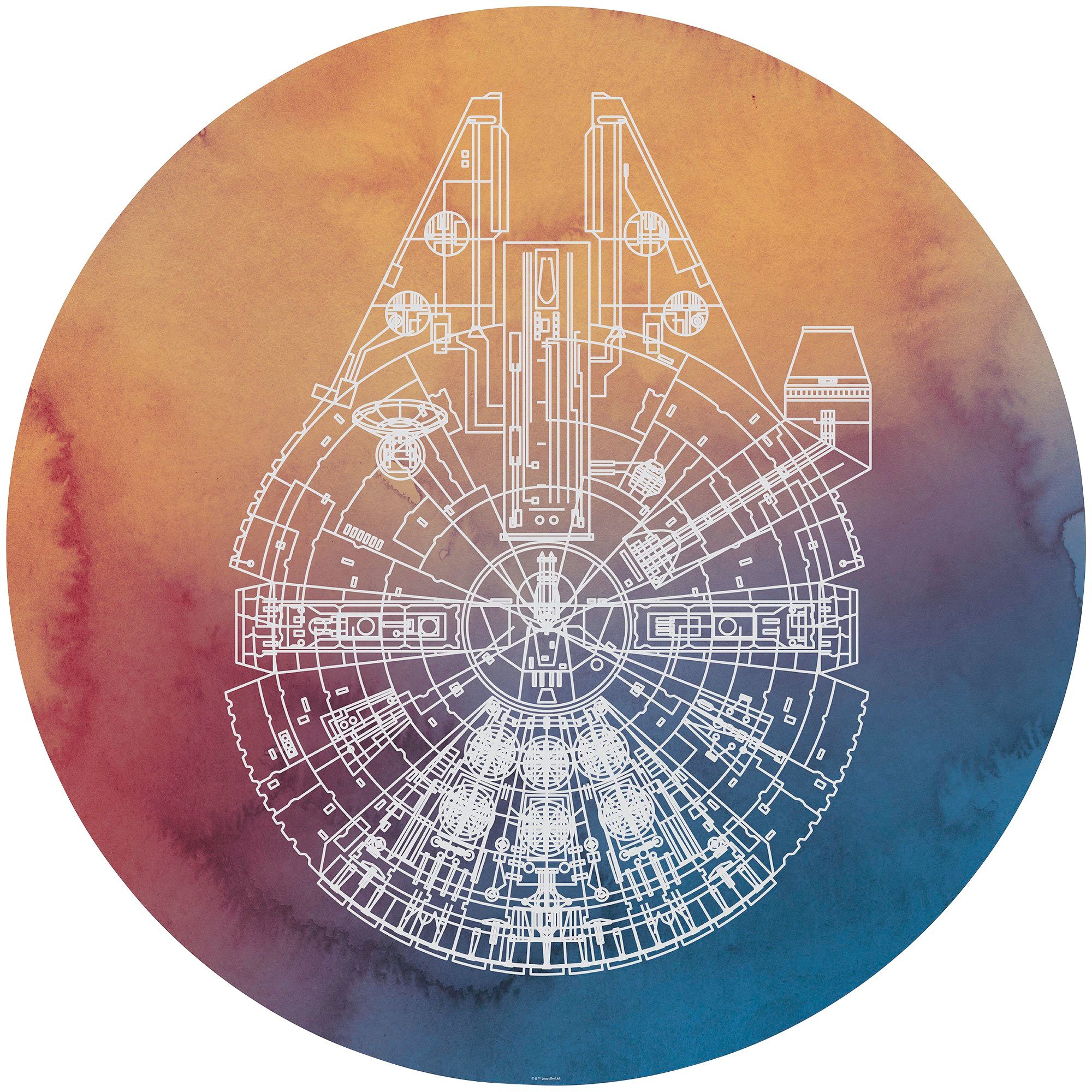 Komar Fototapete Star Wars Millennium Falcon, 125x125 cm (Breite x Höhe),  rund und selbstklebend
