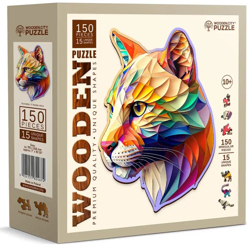 Wooden City Puzzle Holzpuzzle Farbiger Puma 150 Teile, Puzzleteile