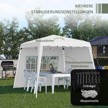 Outsunny Faltpavillon 2,4 x 2,4m höhenverstellbar Pavillon mit UV-Schutz, Tragetasche, mit 2 Seitenteilen, (Partyzelt, Pavillon), mit Tragetasche für Garten, Balkon, Oxford, Stahl, Weiß