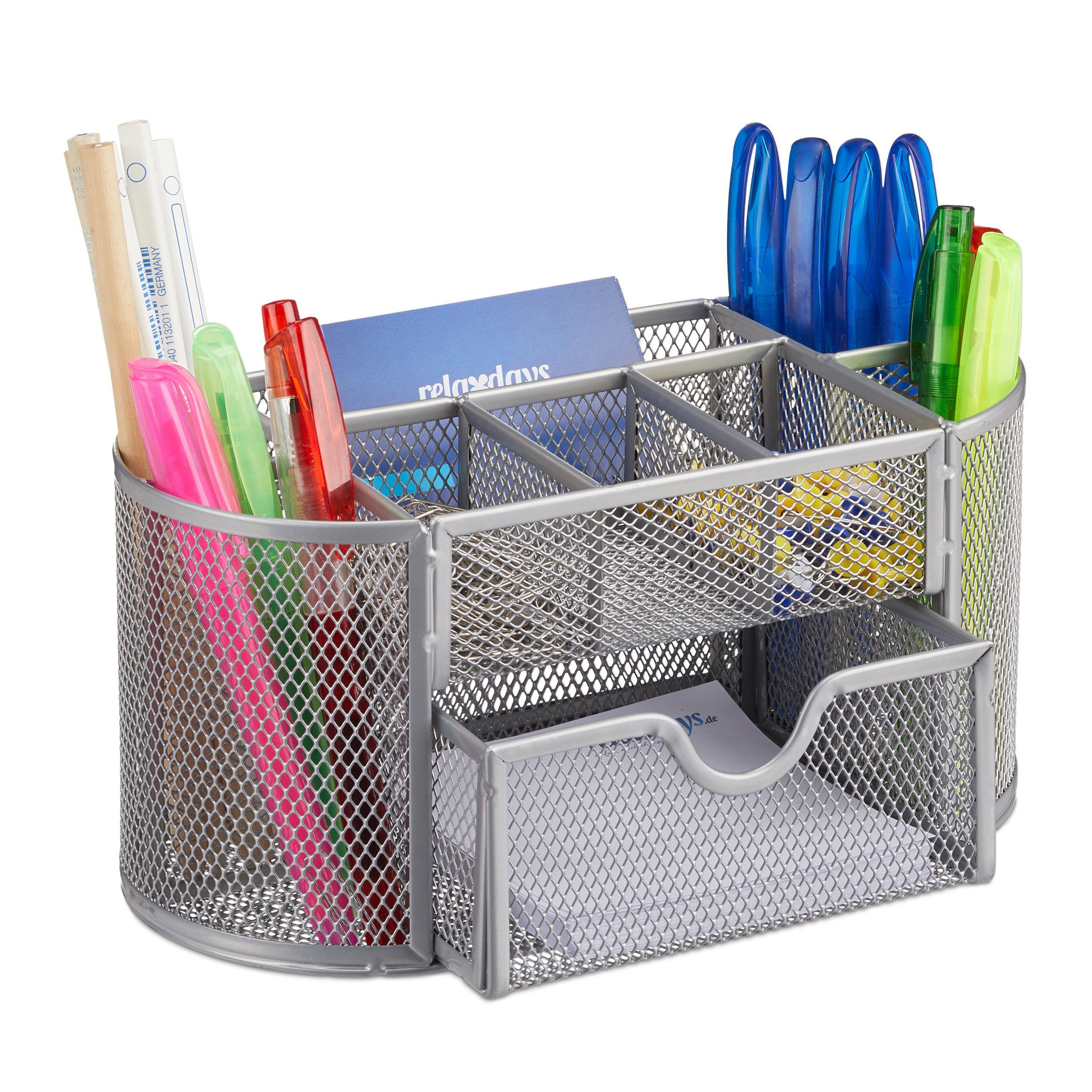 relaxdays Organizer Schreibtischorganizer mit Stifthaltern, silber