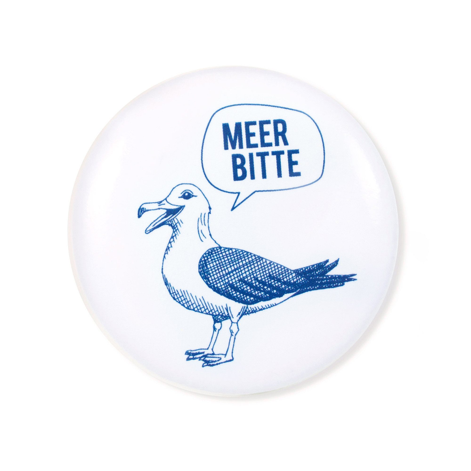 Bow & Hummingbird Magnet Kühlschrankmagnet „Meer bitte Möwe“ Maritimer Deko-Magnet mit Möwe (5,6 cm, Blau Weiß), Starker Magnet für Küche & Büro