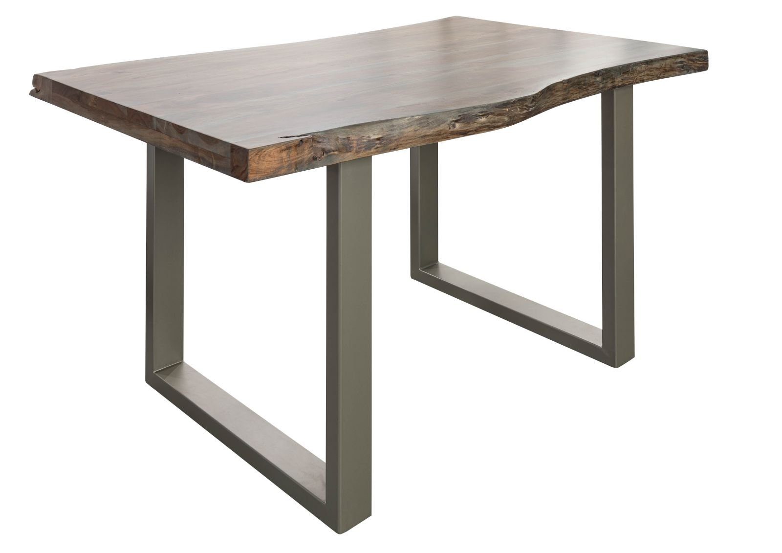 Massivmoebel24 Baumkantentisch FREEFORM (Massivholz, Massivholztisch), Baumtisch Akazie 140x90x77 grau / U-Beine silber FREEFORM 5