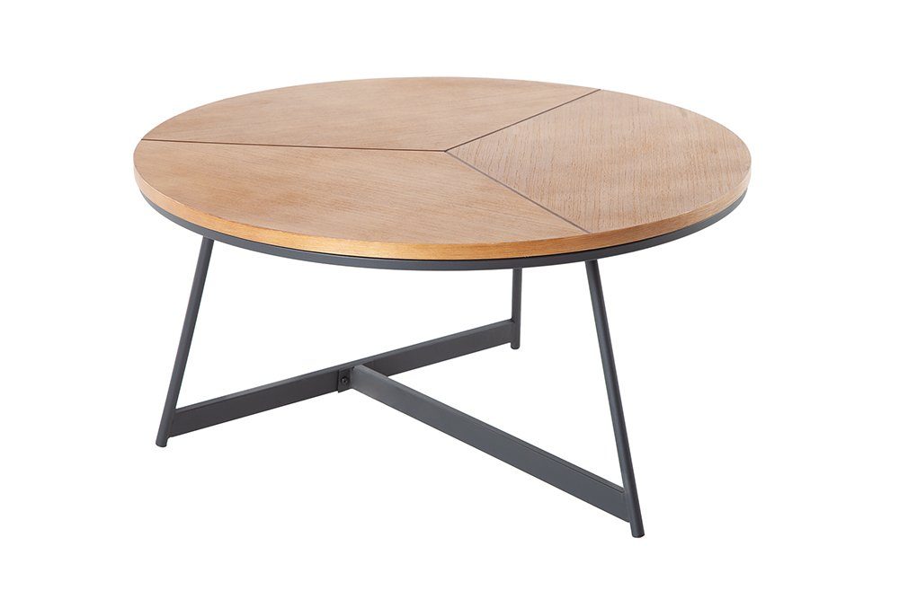 riess-ambiente Couchtisch OAK ELEGANCE 80cm natur / schwarz, Wohnzimmer · Echtholzfurnier · Metall-Gestell · rund · Eiche