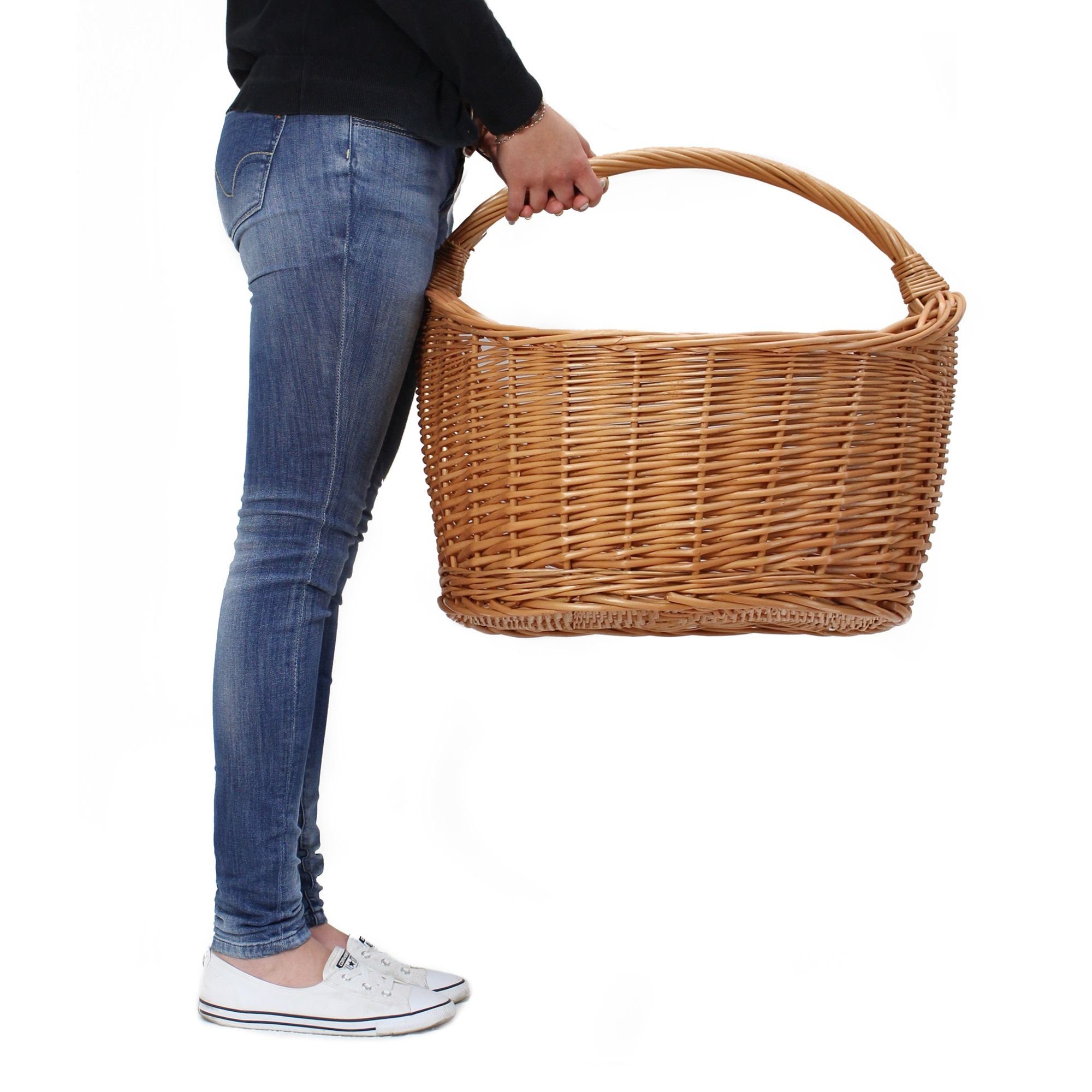 Dekoleidenschaft Einkaufskorb "Maxi" aus Weide, XXL Bügelkorb, Erntekorb, Autokorb, Weidenkorb, hergestellt in Handarbeit, naturfarben, Tragekorb, Shopper