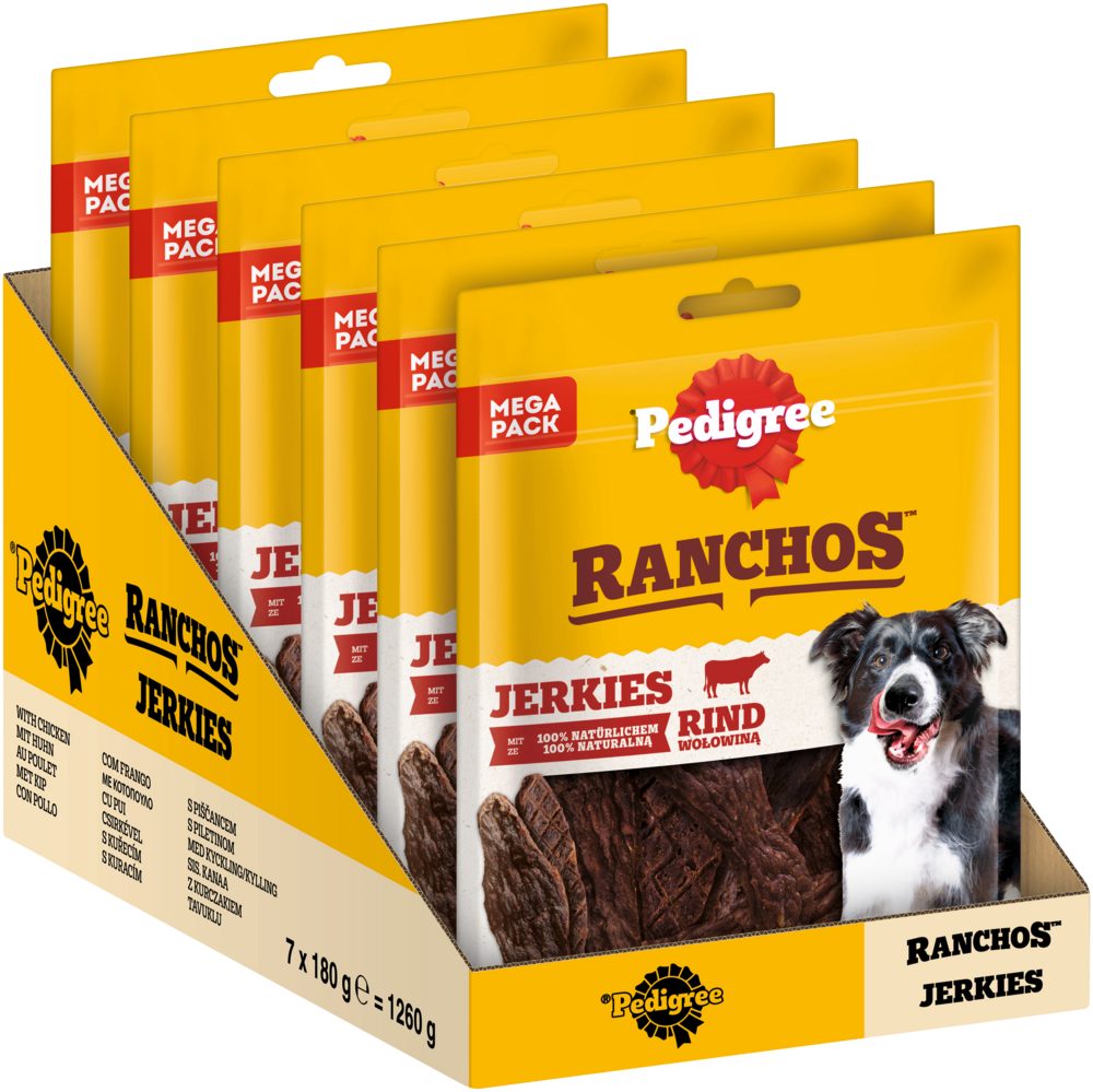 Pedigree PEDIGREE® RANCHOS™ Jerkies Rind 7 x 180g, Snack für: Hunde