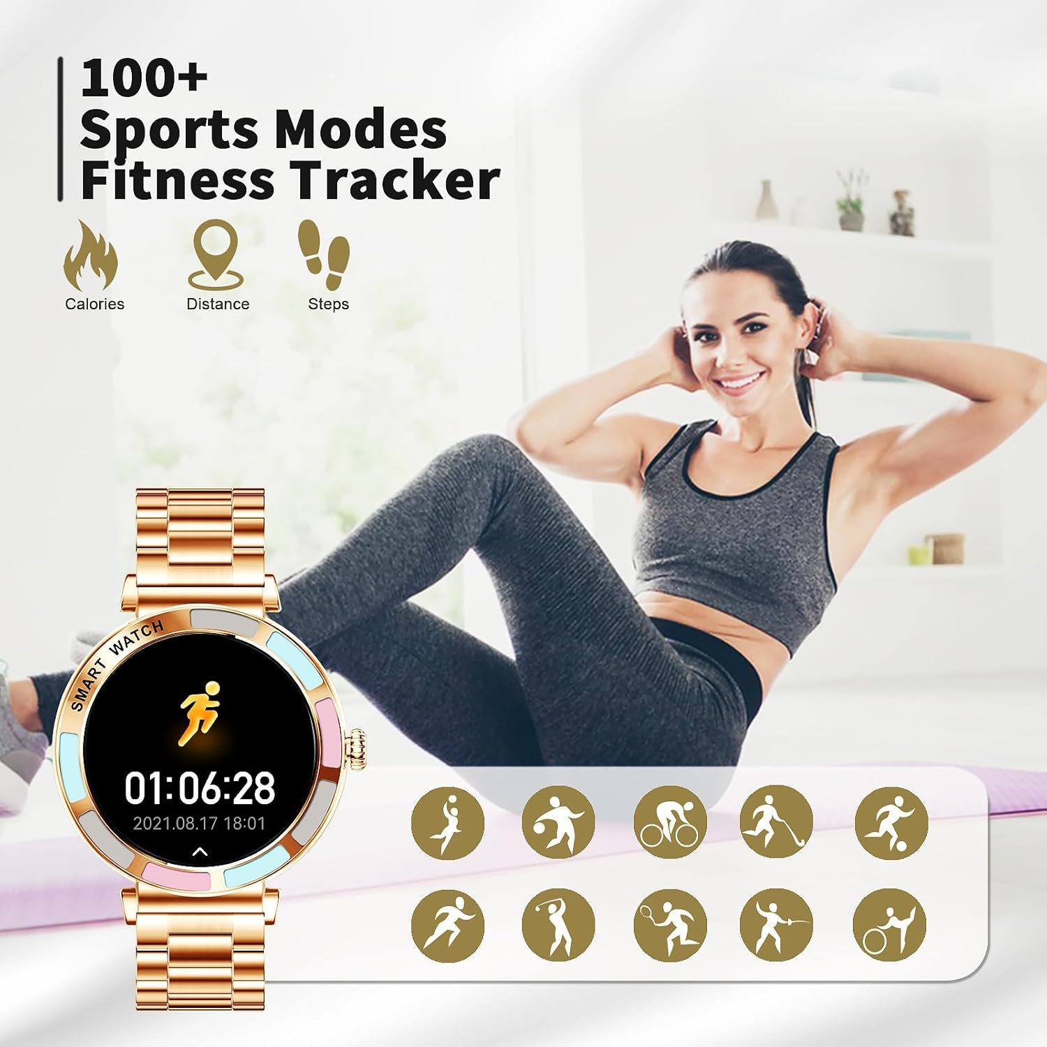 SZHELEJIAM Damen's IP67 Wasserdicht Fitness-Tracker Smartwatch (1,27 Zoll, Android/iOS), mit austauschbarem weichem Silikonarmband, mit Bluetooth-Anrufe 24H Pulsuhr SpO2 Schlafmonitor Schrittzähler